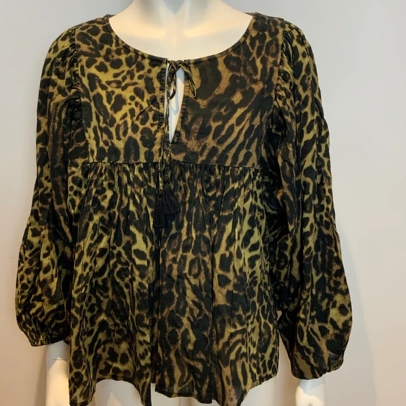 DENIM & SUPPLY RL Animal Print Boho Peasant Top - Picture 1 of 13